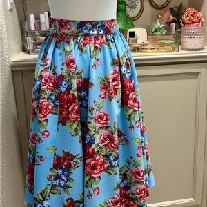 Vixen by Micheline Pitt Floral A-Line Skirt in Blue and Red